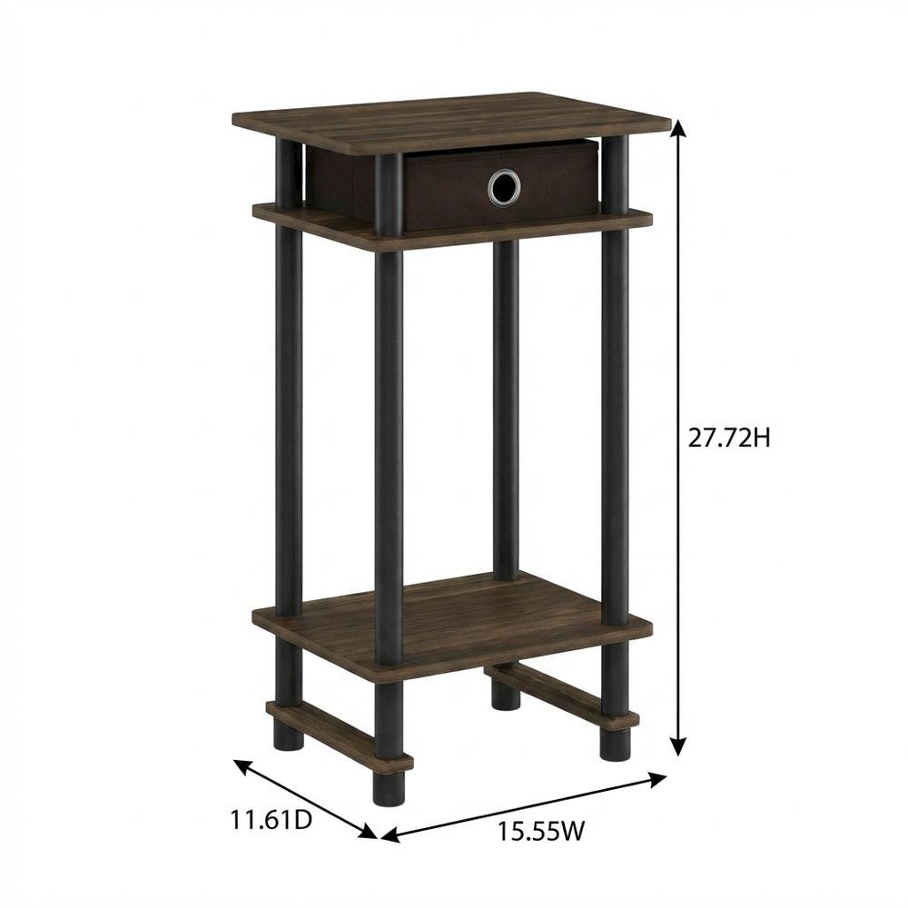 Tall end table with storage bin in dark walnut and black finish, set of 2. Picture 7