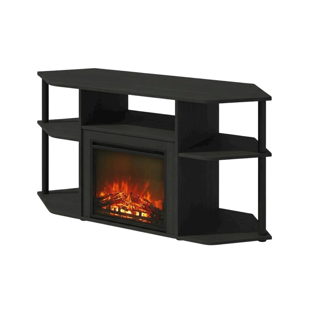 Dark Americano No Heat Fireplace TV Stand for 55-Inch TVs with Open Storage. Picture 1