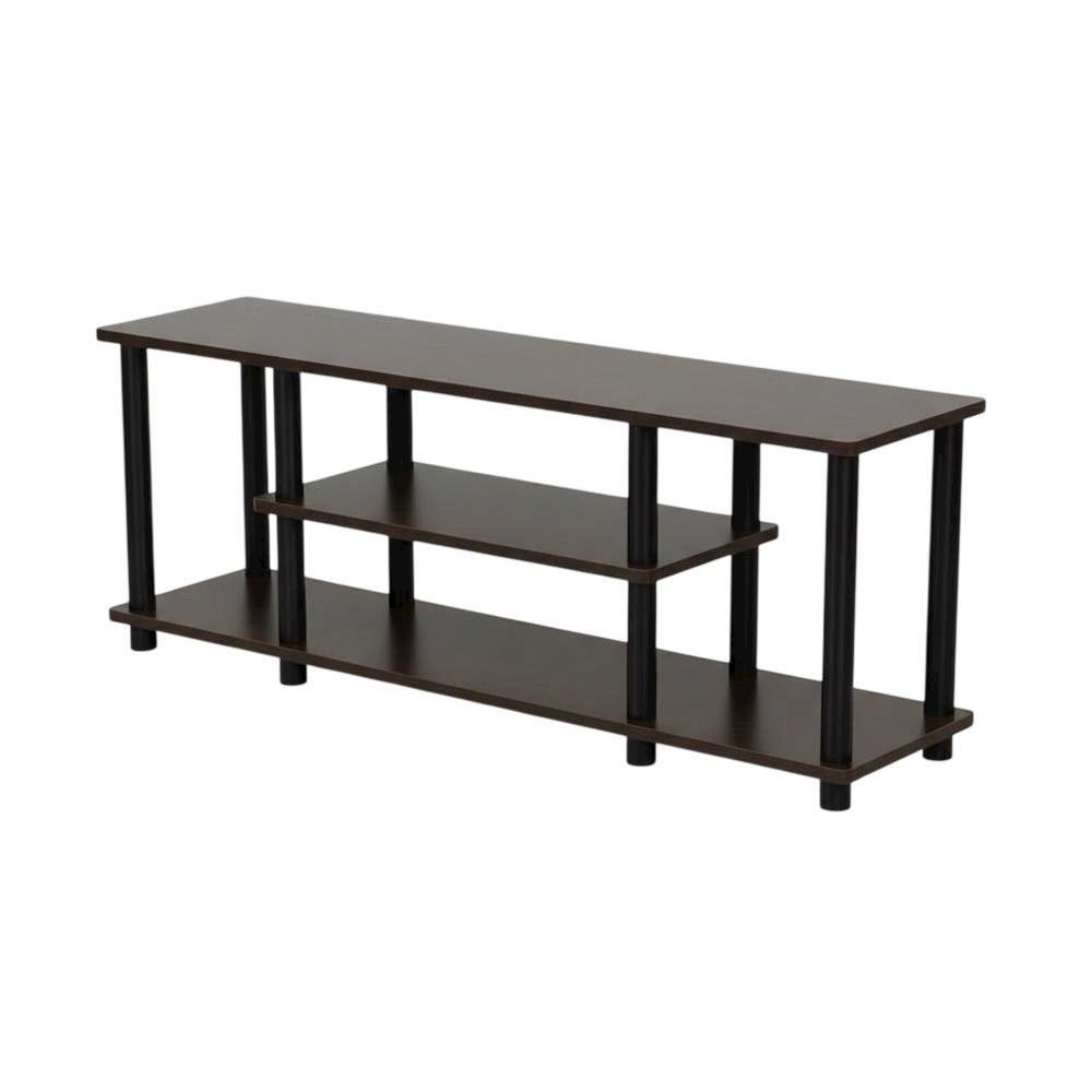 Dark Brown/Black 3-Tier TV Stand with Composite Wood and Plastic Poles. Picture 1