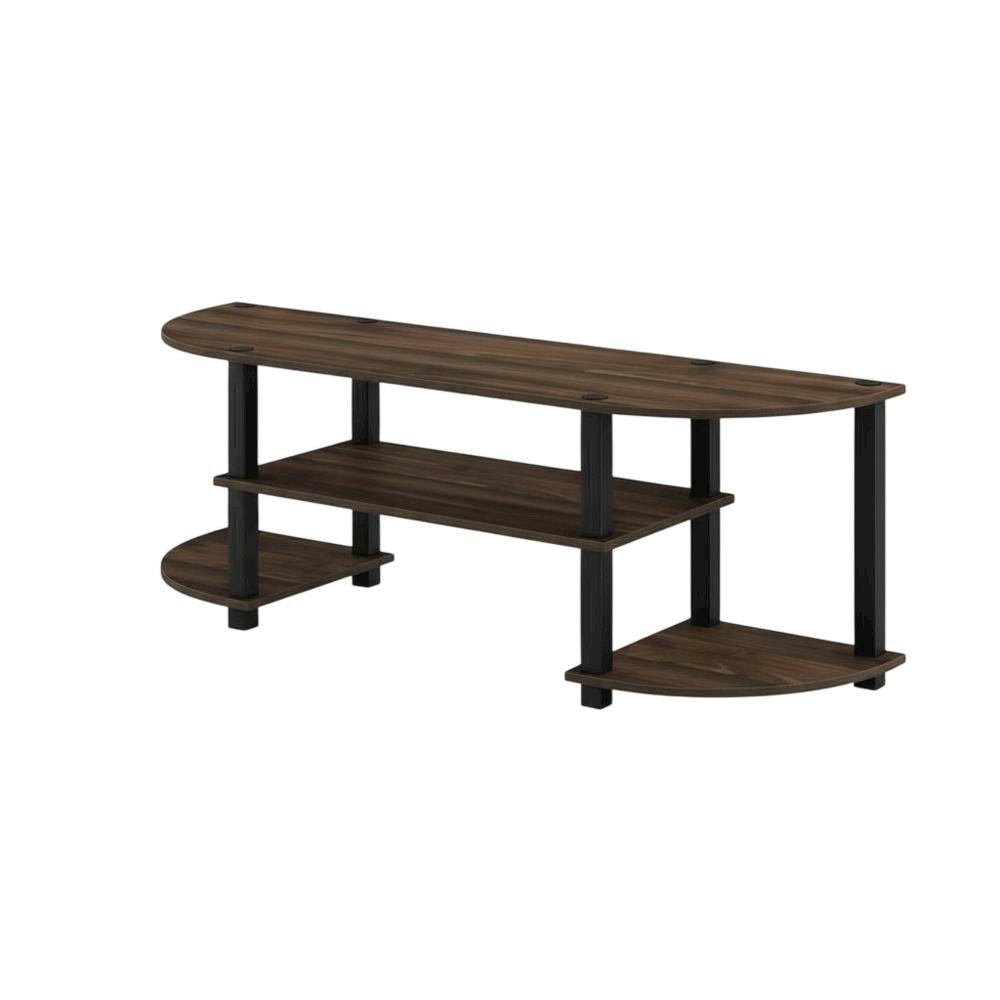 Walnut and Black TV Stand with Wide Surface and Storage Compartments. Picture 1