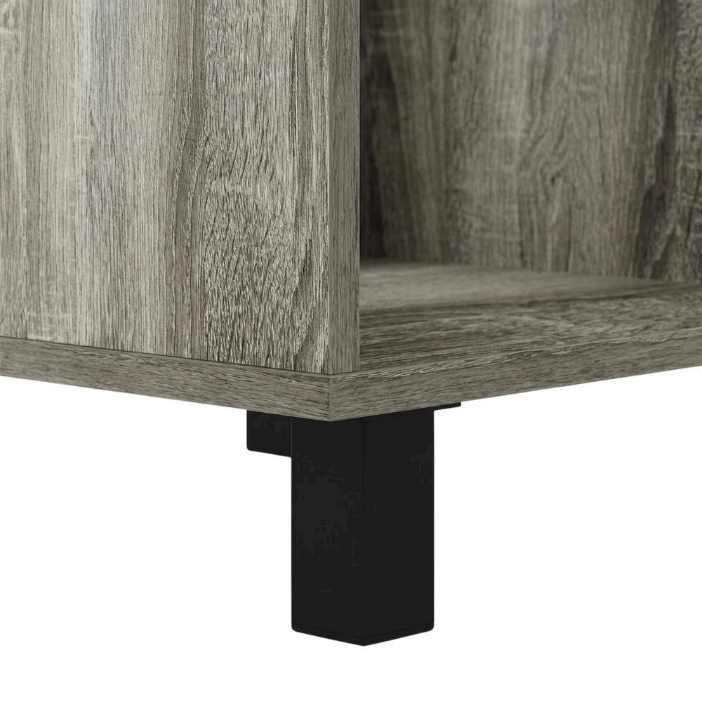 Wood TV stand with metal legs for up to 55-inch screens in French Oak Grey. Picture 6