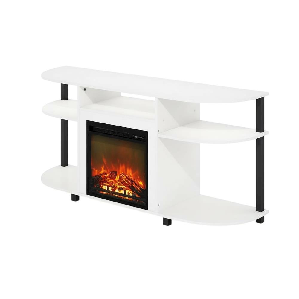 White Entertainment Center Stand with Fireplace for 55-Inch TVs, Solid Wood. Picture 1