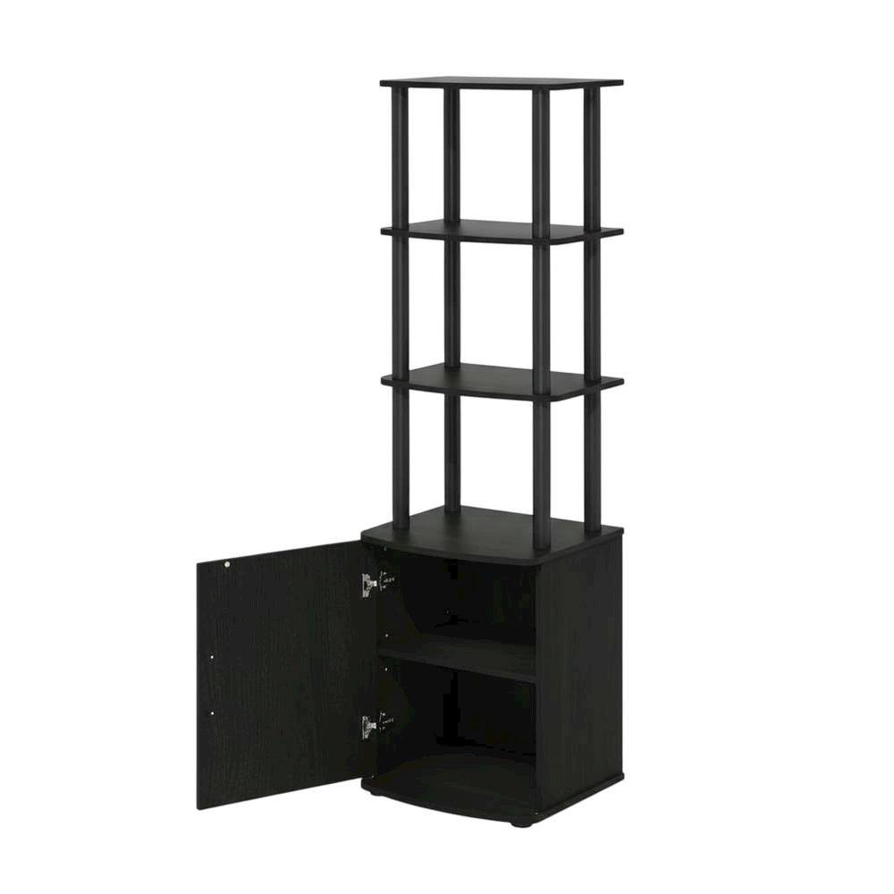 Wooden TV Stand with 3-Tier Height and Storage Cabinet, Blackwood/Black. Picture 1