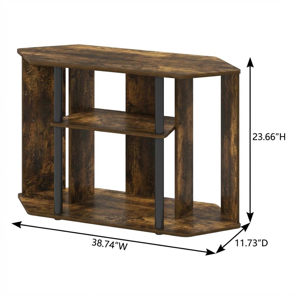 Wood TV Stand, Plastic Poles, Up to 43-Inch Screen in Amber Pine, Black. Picture 7