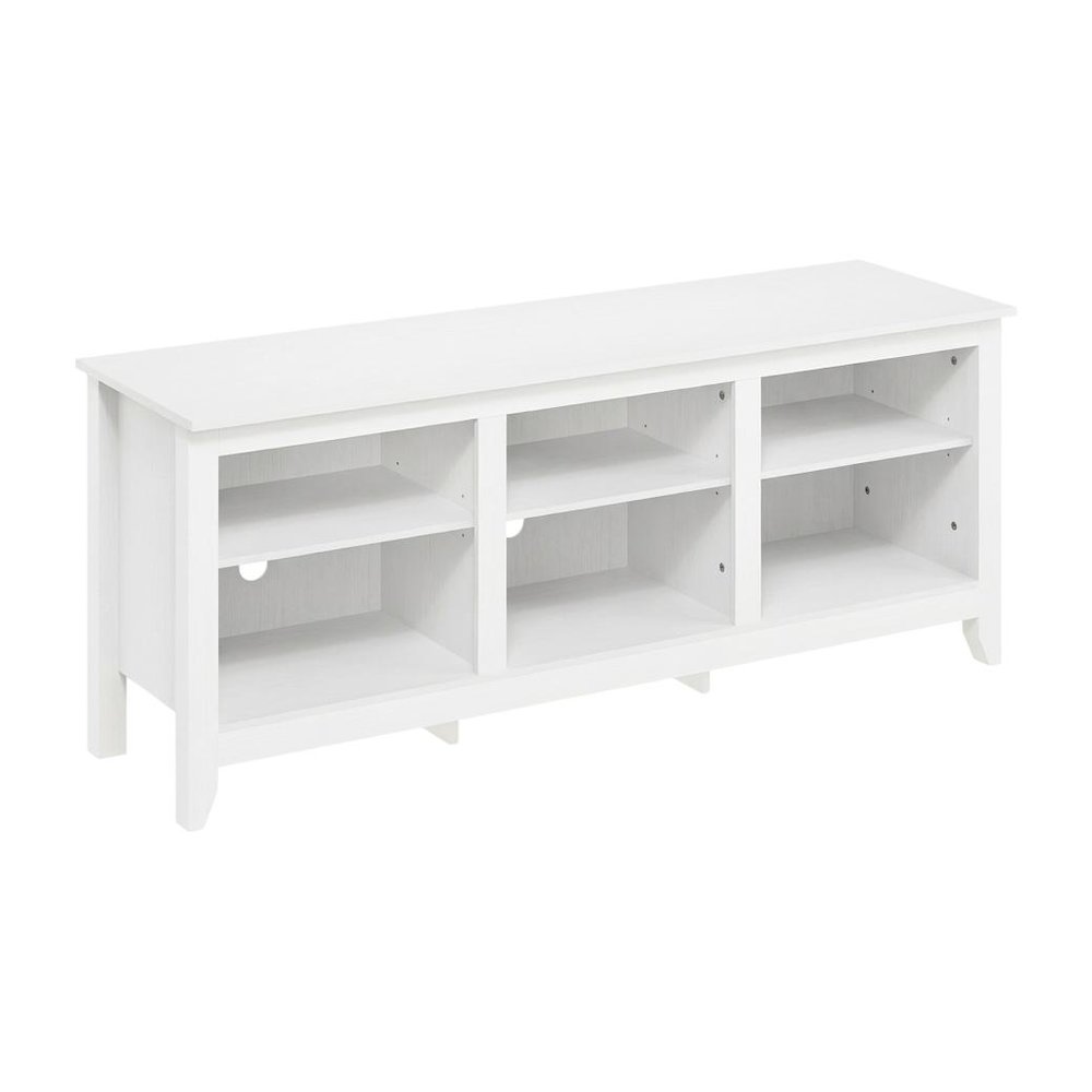 White Wooden TV Stand, Up to 65 Inch Entertainment Center, Spacious Storage. Picture 1