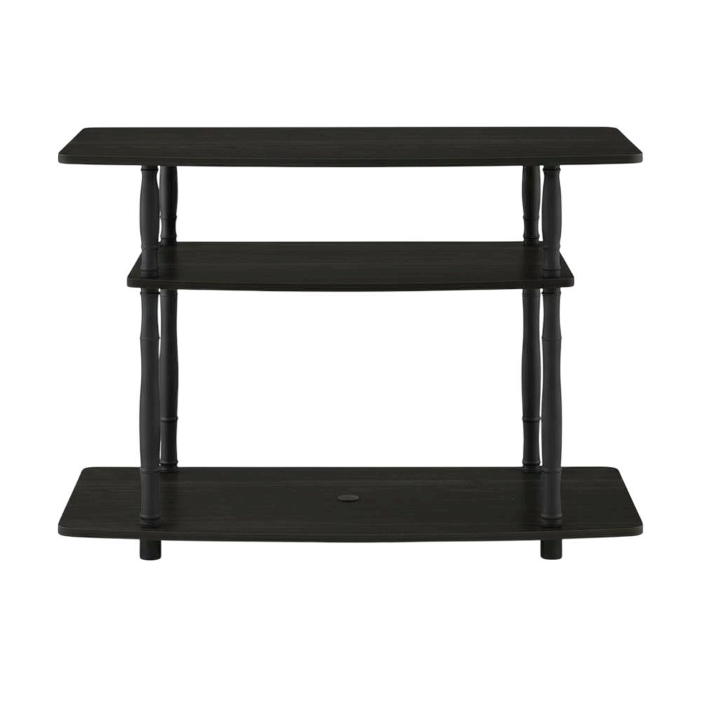 Espresso and Black Wood TV Stand with 3-Tier Open Shelves and Modern Design. Picture 4