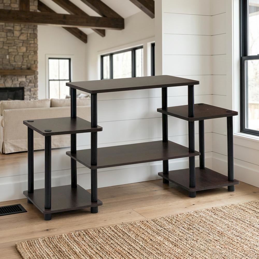 Dark Brown/Black No Tools Entertainment Center with Modern Design. Picture 2