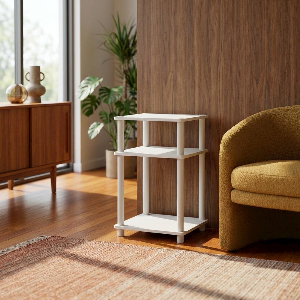 White 3-Tier End Table with Multi-level Storage and Modern Design. Picture 3