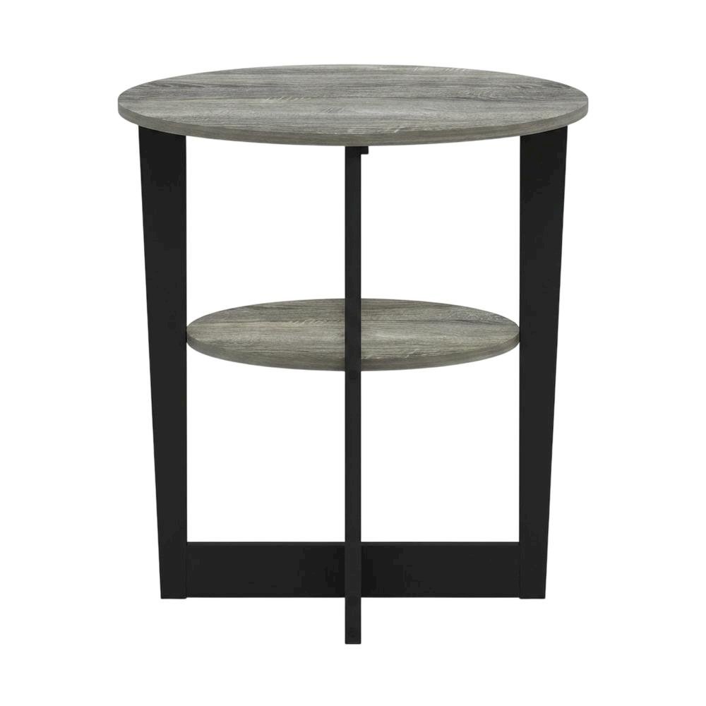 Modern French Oak Grey and Black Oval End Table Set (2). Picture 4