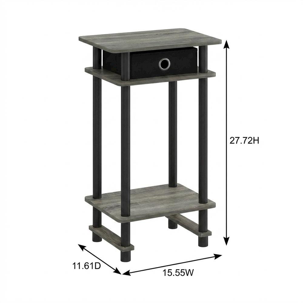 French Oak Grey and Black End Table Set with Storage Bins, Modern Style. Picture 7