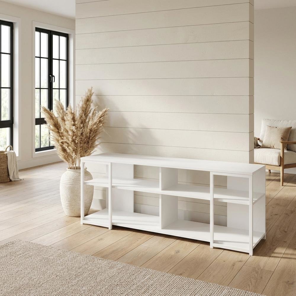 White Modern TV stand, up to 65-inch flat screens, metal, wood construction. Picture 3