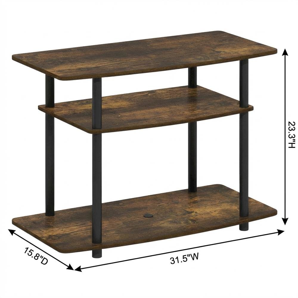Gold 3-Tier TV Stand with Rubberwood & Walnut Veneer, Sturdy Multi-Level Design. Picture 7
