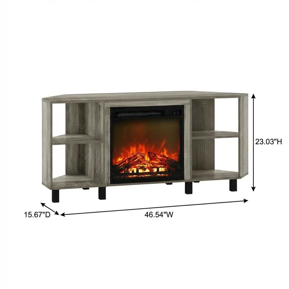 Wood TV stand with metal legs for up to 55-inch screens in French Oak Grey. Picture 7