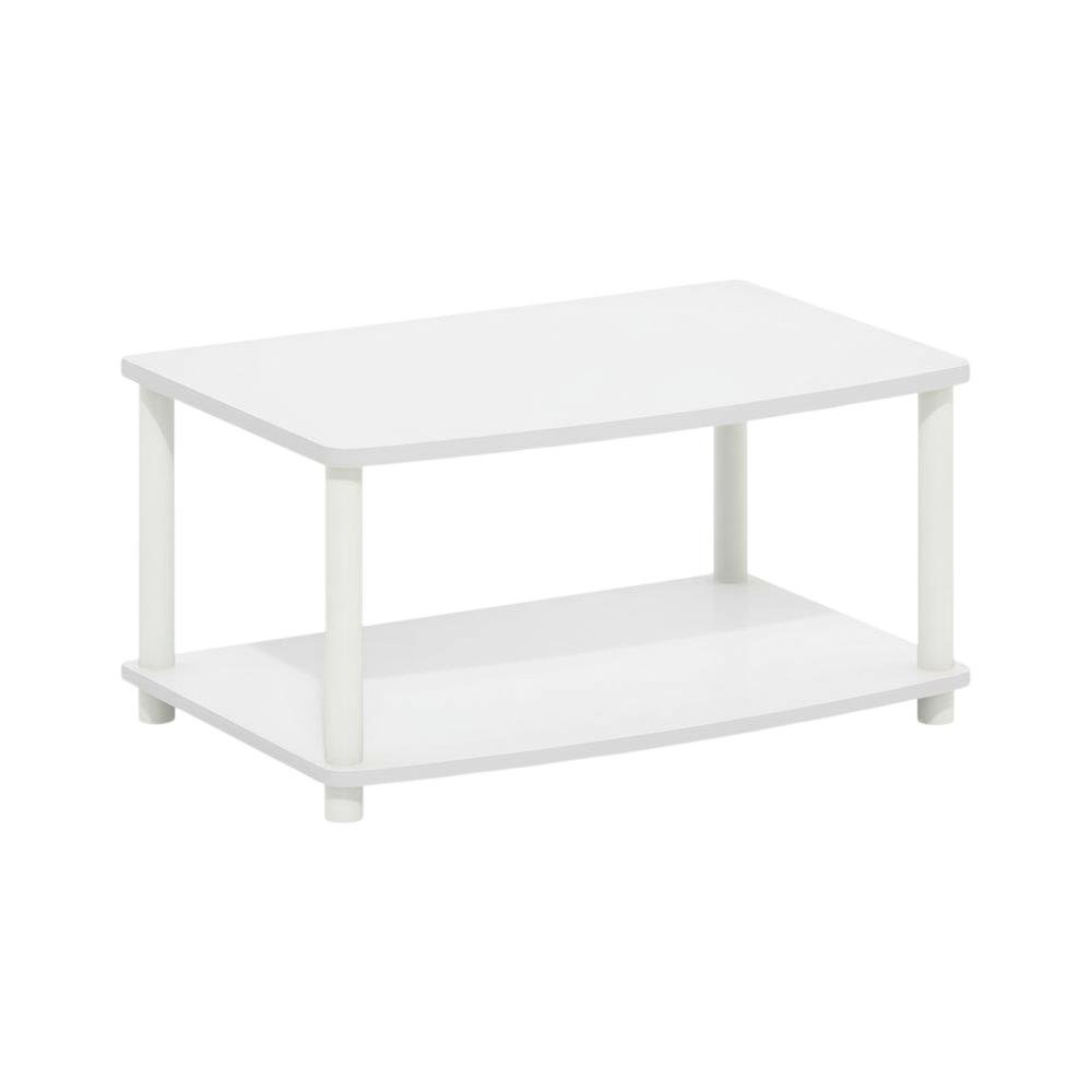 White 2-Tier Elevated TV Stand with Rubberwood Solids and Walnut Veneers. Picture 1