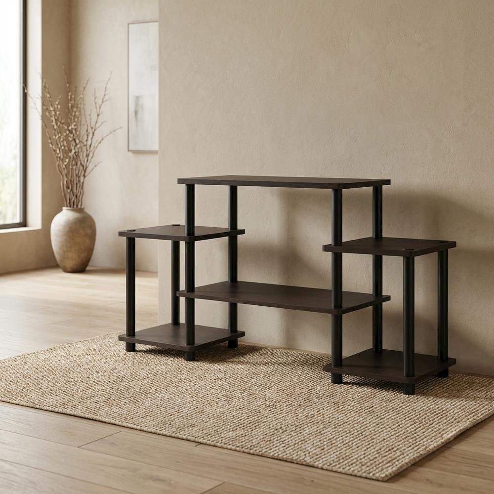 Dark Brown/Black No Tools Entertainment Center with Modern Design. Picture 3