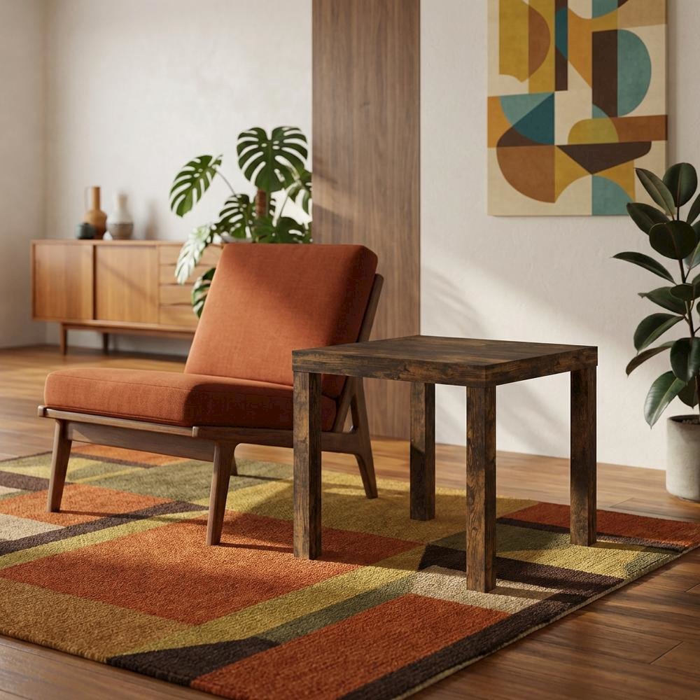 Amber Pine Finish Square End Table with Modern Minimalist Design. Picture 3