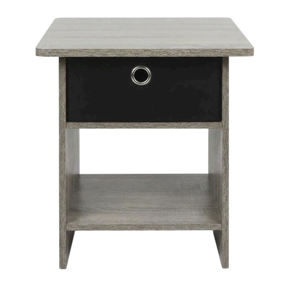 French Oak and Black Finish Nightstand with Storage Shelf and Bin Drawer. Picture 4