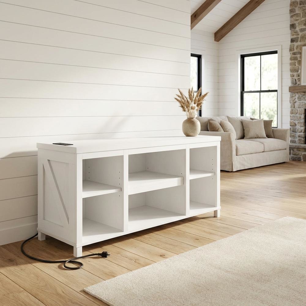 Wooden 3-Tier Entertainment Center for TV up to 55 Inch, USB Ports, Power Outlet. Picture 2