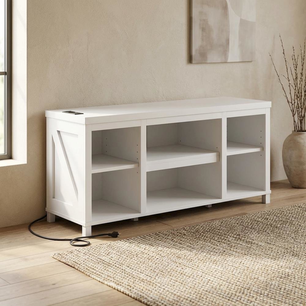 Wooden 3-Tier Entertainment Center for TV up to 55 Inch, USB Ports, Power Outlet. Picture 3