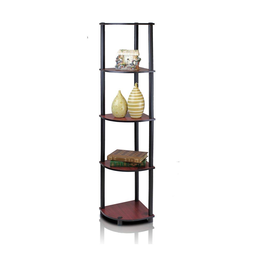 Turn-N-Tube 5 Tier Corner Display Rack Multipurpose Shelving Unit, Dark Cherry/Black. Picture 1
