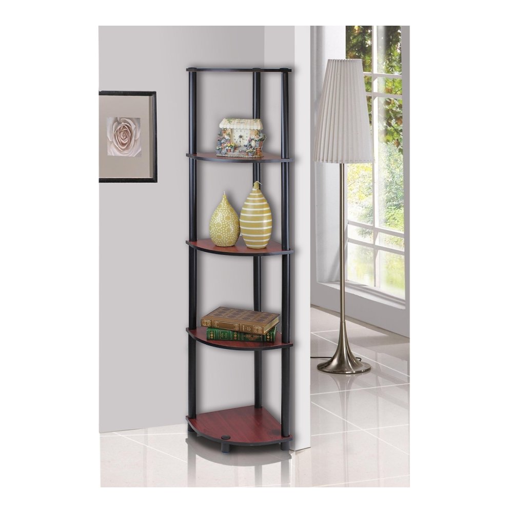 Turn-N-Tube 5 Tier Corner Display Rack Multipurpose Shelving Unit, Dark Cherry/Black. Picture 3