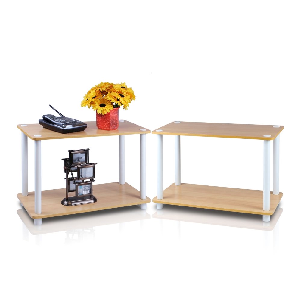 Turn-N-Tube 2-Tier Shelves/End Tables Set, Beech/White, 2 Pcs Set. Picture 1