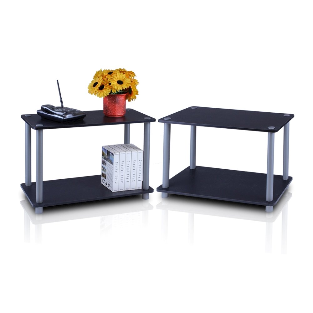 Turn-N-Tube 2-Tier Shelves/End Tables Set, Black/Grey, 2 Pcs Set. Picture 1