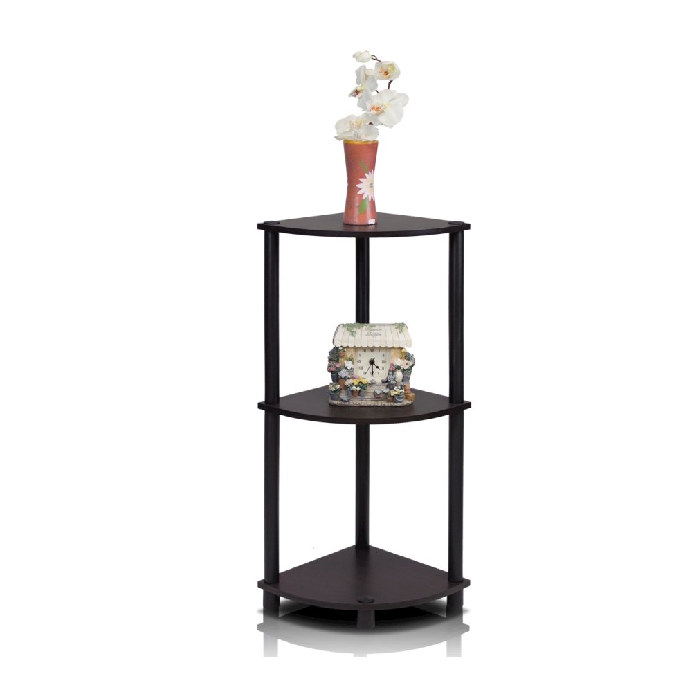 Turn-N-Tube 3-Tier Corner Display Rack Multipurpose Shelving Unit, Espresso/Black. Picture 1