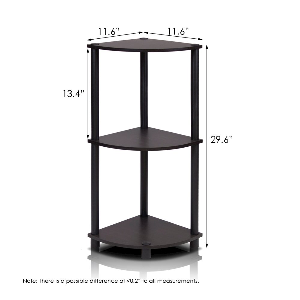 Turn-N-Tube 3-Tier Corner Display Rack Multipurpose Shelving Unit, Espresso/Black. Picture 2
