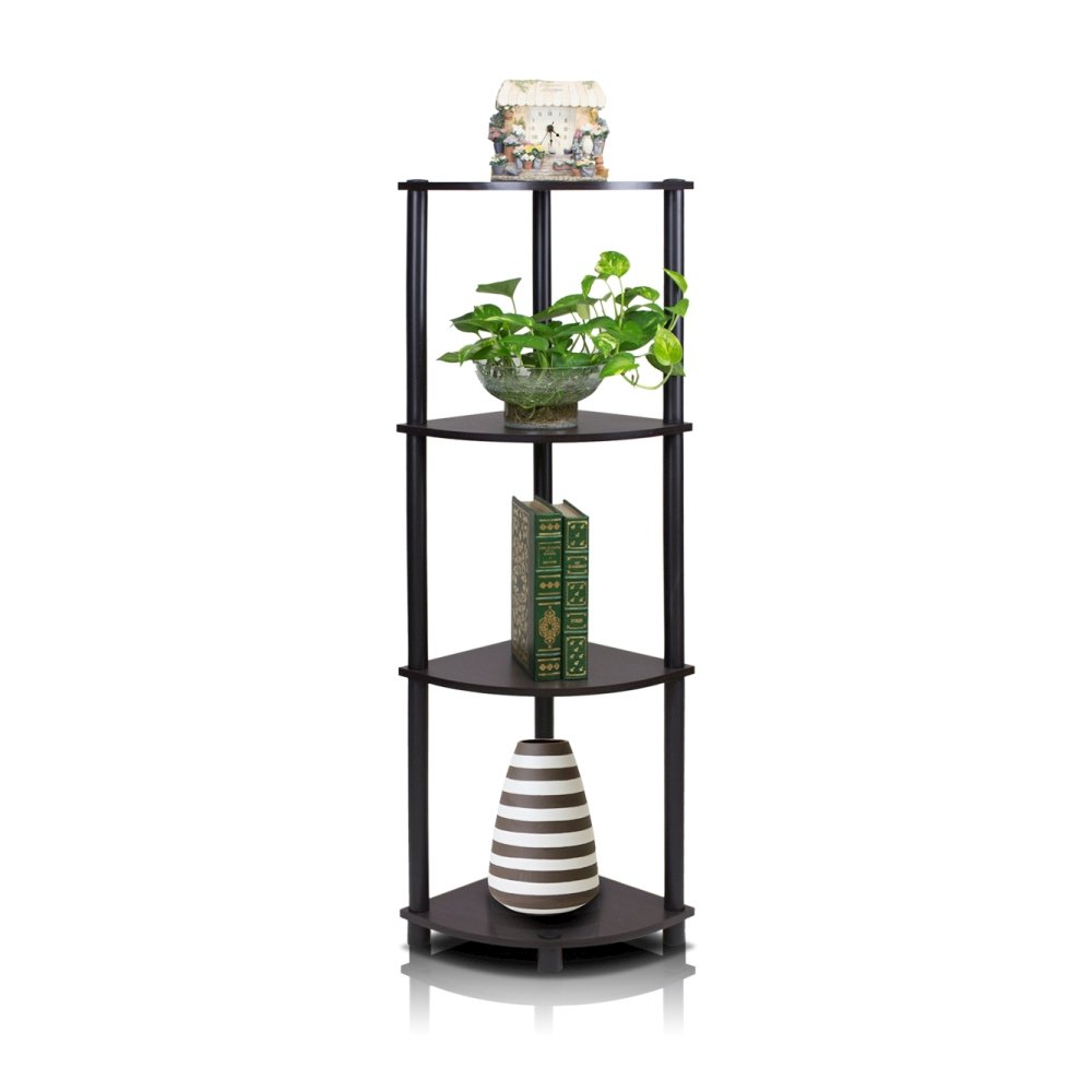 Turn-N-Tube 4-Tier Corner Display Rack Multipurpose Shelving Unit, Espresso/Black. Picture 1