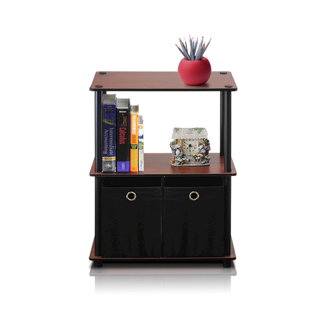 Turn-N-Tube Go Green 3-Tier Multipurpose Storage Rack Shelving Unit w/Bins, Dark Cherry/Black. Picture 1