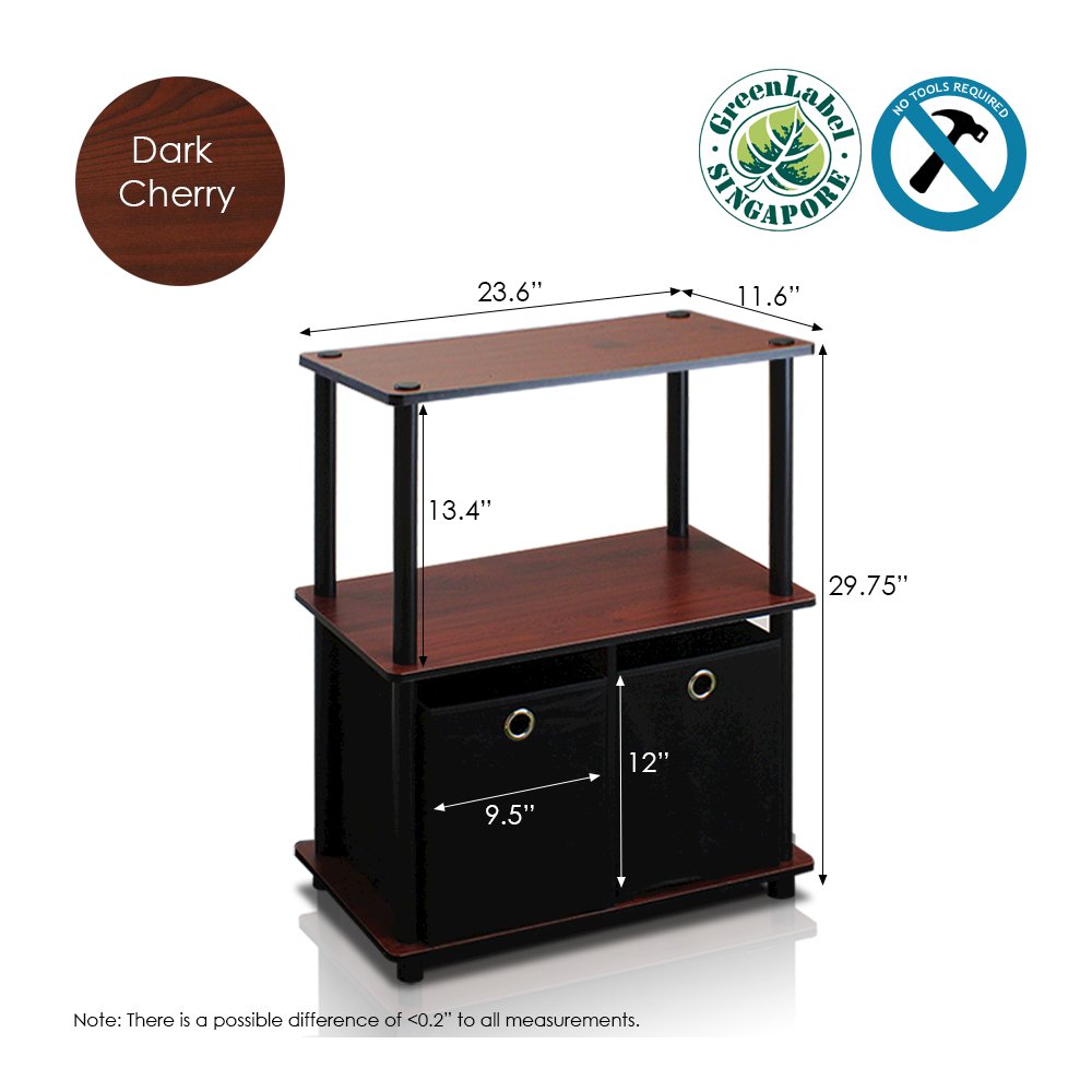 Turn-N-Tube Go Green 3-Tier Multipurpose Storage Rack Shelving Unit w/Bins, Dark Cherry/Black. Picture 2