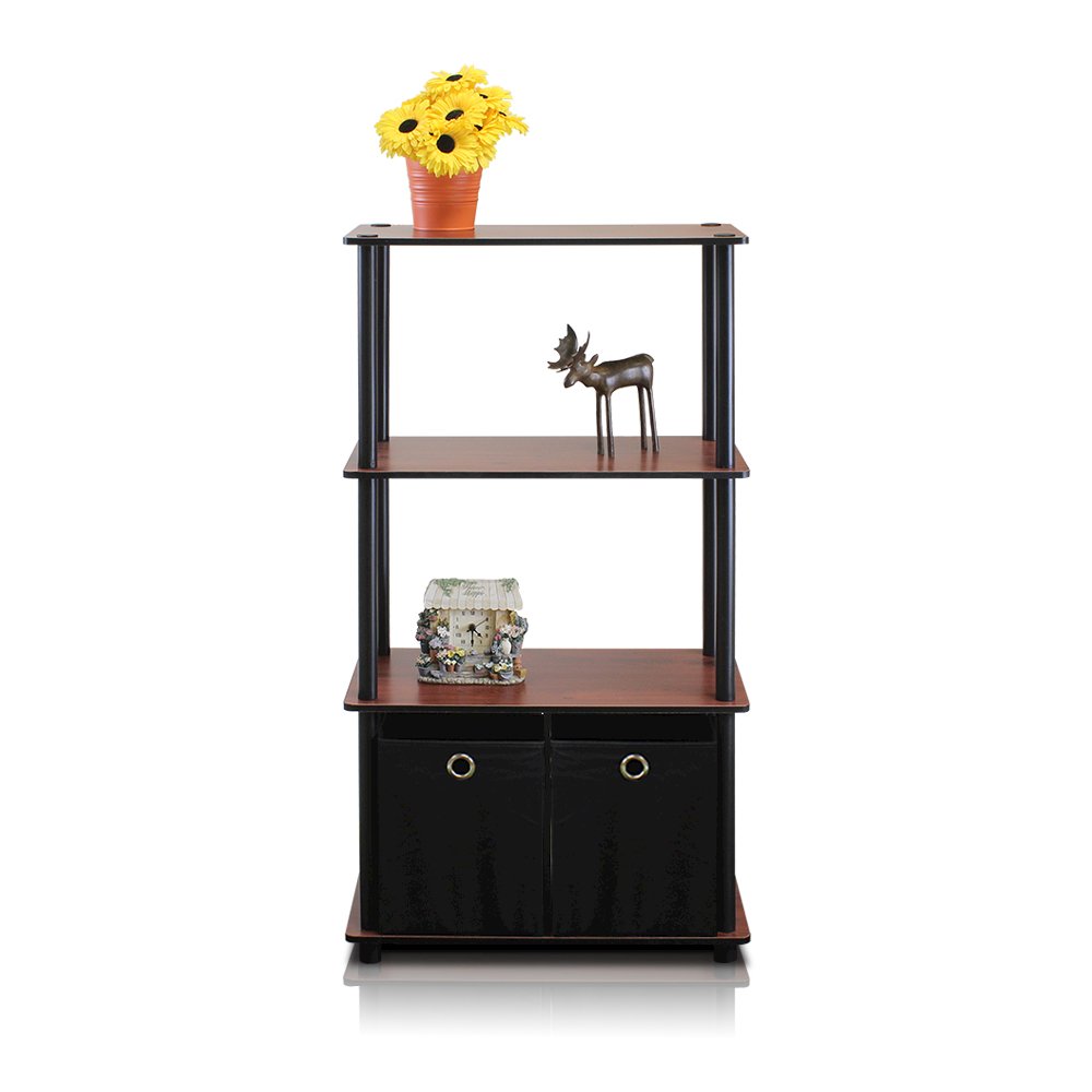 Go Green 4-Tier Multipurpose Storage Rack Shelving Unit w/Bins, Dark Cherry/Black. Picture 1