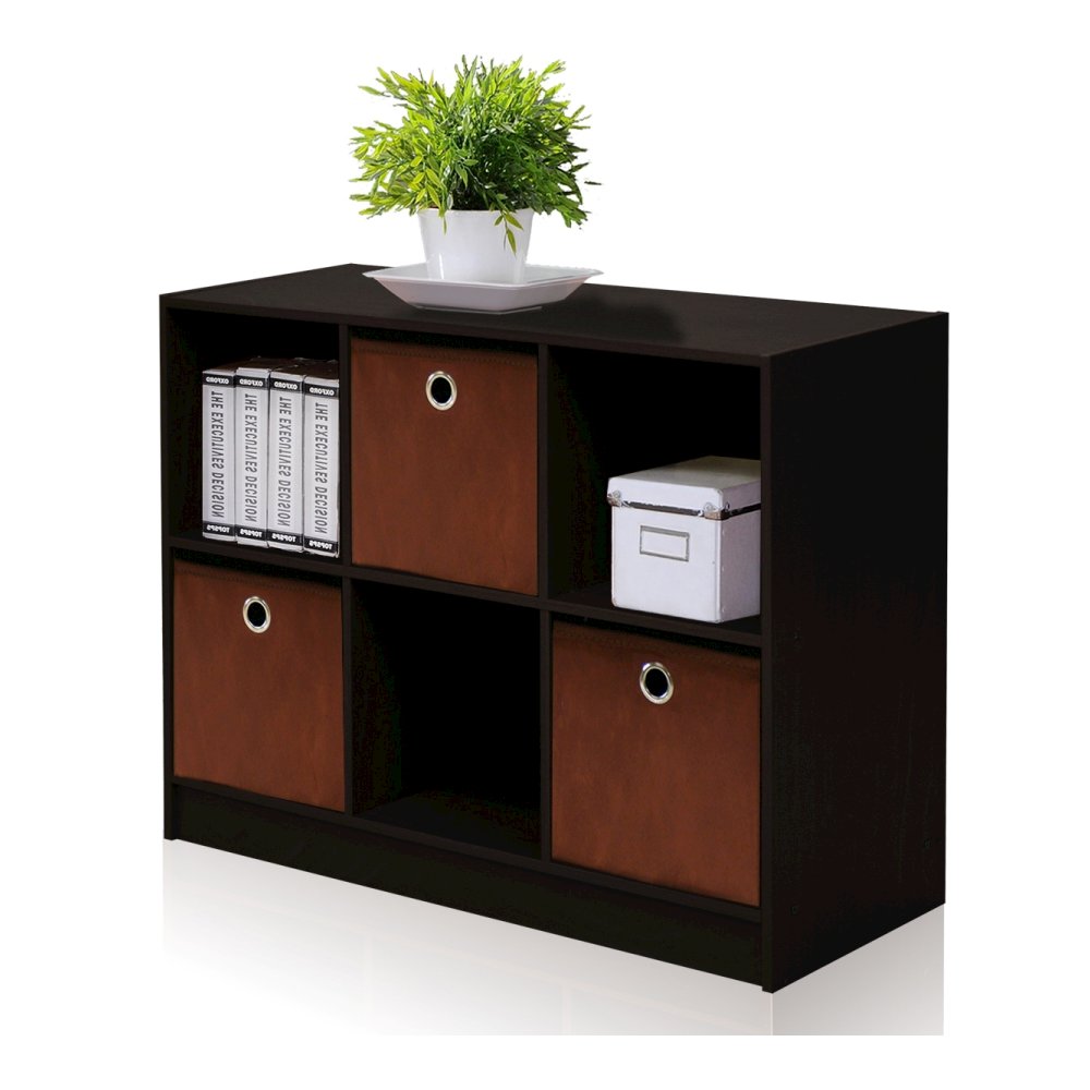 Basic 3x2 Bookcase Storage w/Bins, Espresso/Brown. Picture 1