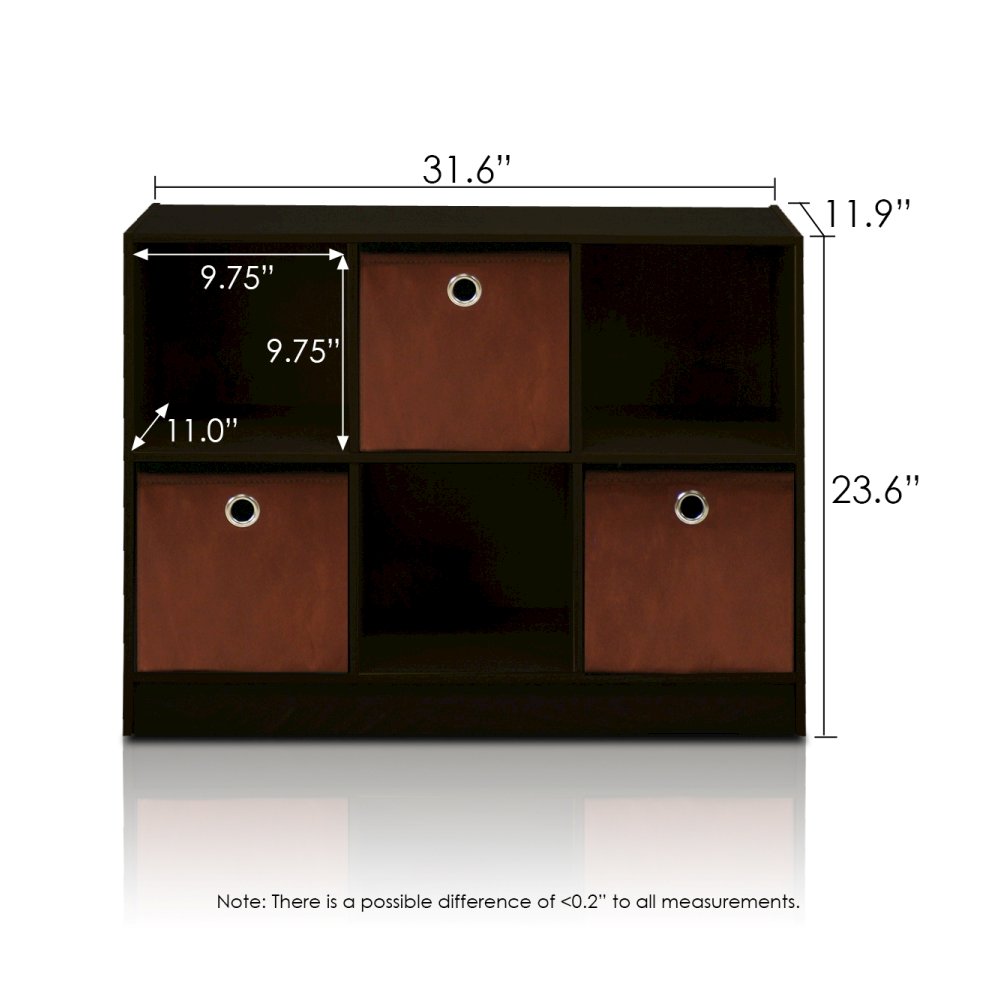 Basic 3x2 Bookcase Storage w/Bins, Espresso/Brown. Picture 2