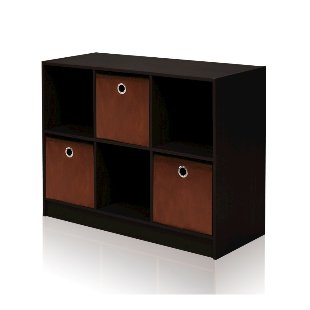 Basic 3x2 Bookcase Storage w/Bins, Espresso/Brown. Picture 3