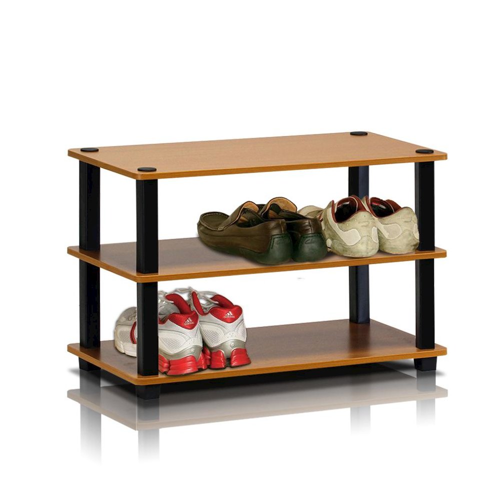 Furinno Turn-S-Tube 3-Tier Shoe Rack, Light Cherry/Black. Picture 1