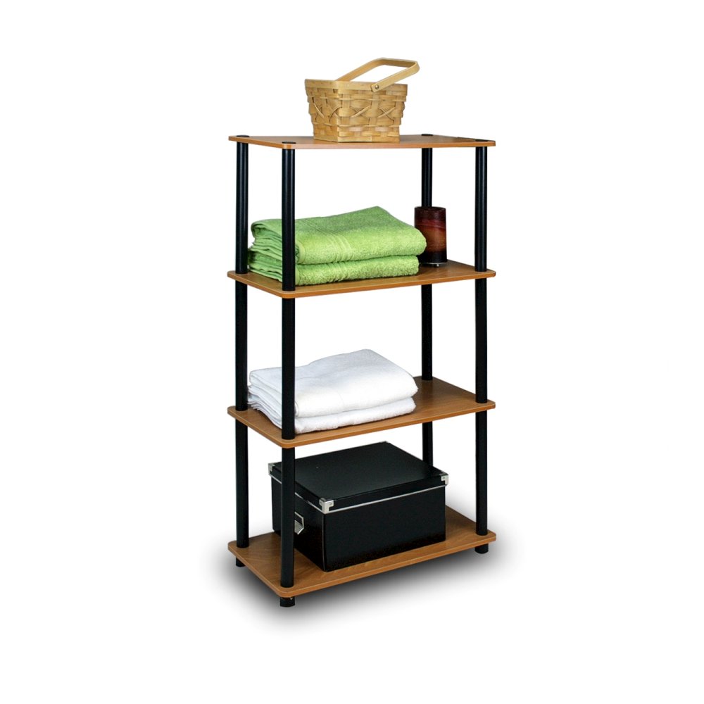 Turn-N-Tube 4-Tier Multipurpose Shelf Display Rack, Light Cherry/Black. Picture 1