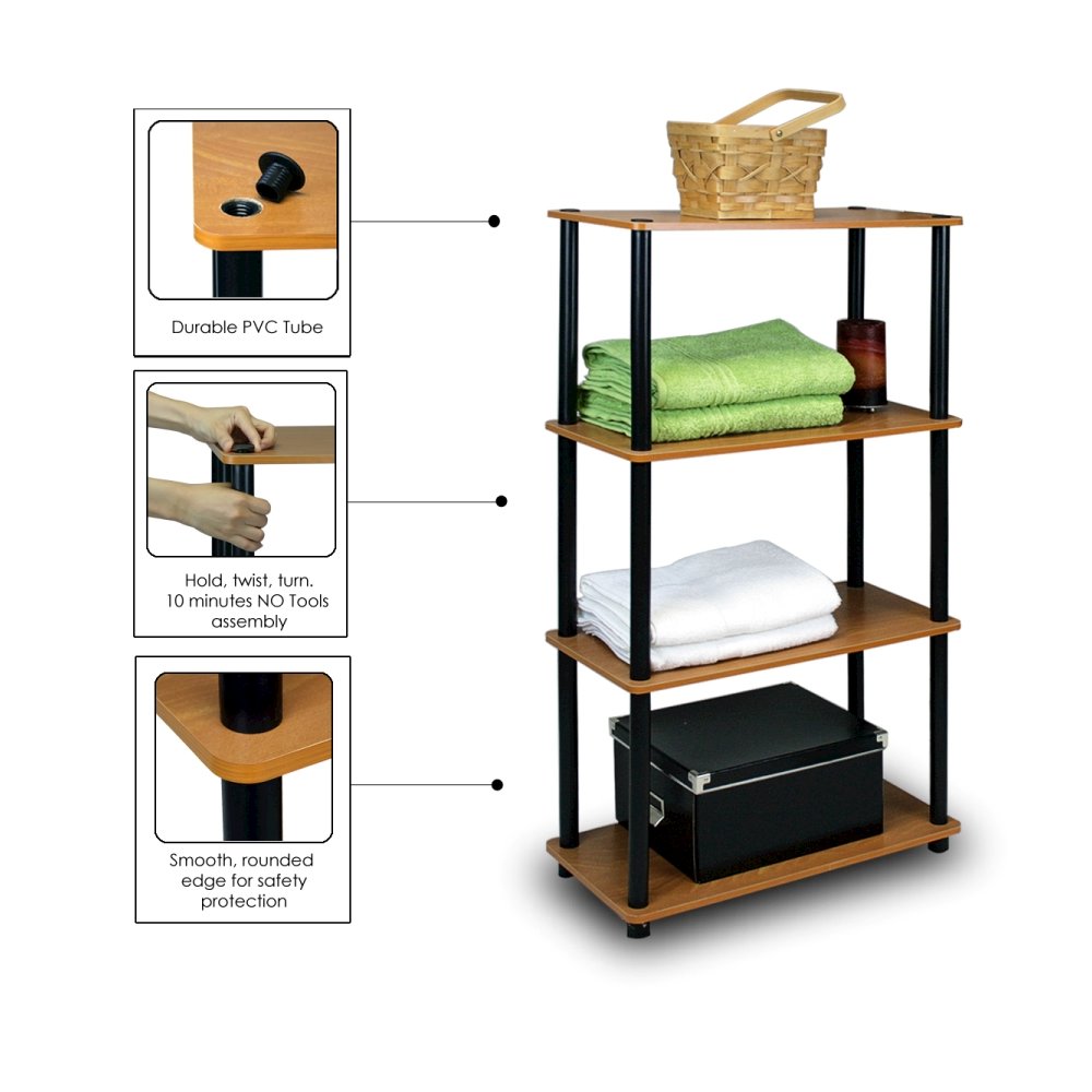 Turn-N-Tube 4-Tier Multipurpose Shelf Display Rack, Light Cherry/Black. Picture 3