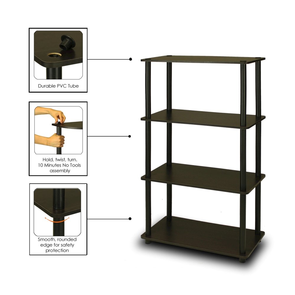 Turn-N-Tube 4-Tier Multipurpose Shelf Display Rack, Espresso/Black. Picture 3