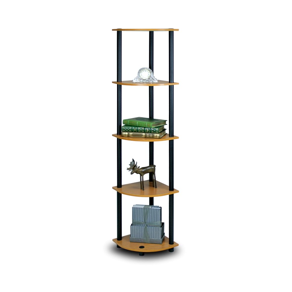 Turn-N-Tube 5 Tier Corner Display Rack Multipurpose Shelving Unit, Light Cherry/Black. Picture 1