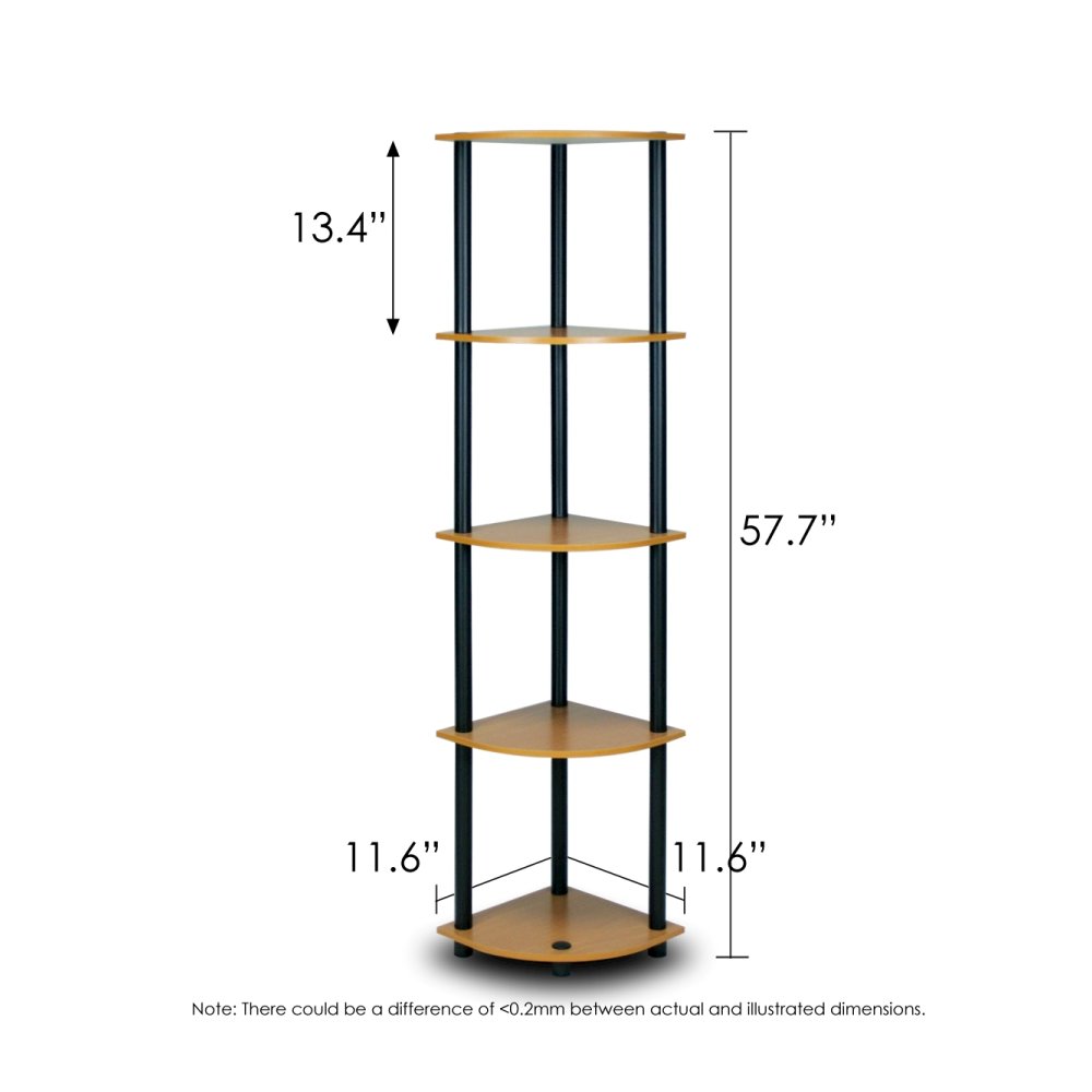 Turn-N-Tube 5 Tier Corner Display Rack Multipurpose Shelving Unit, Light Cherry/Black. Picture 2