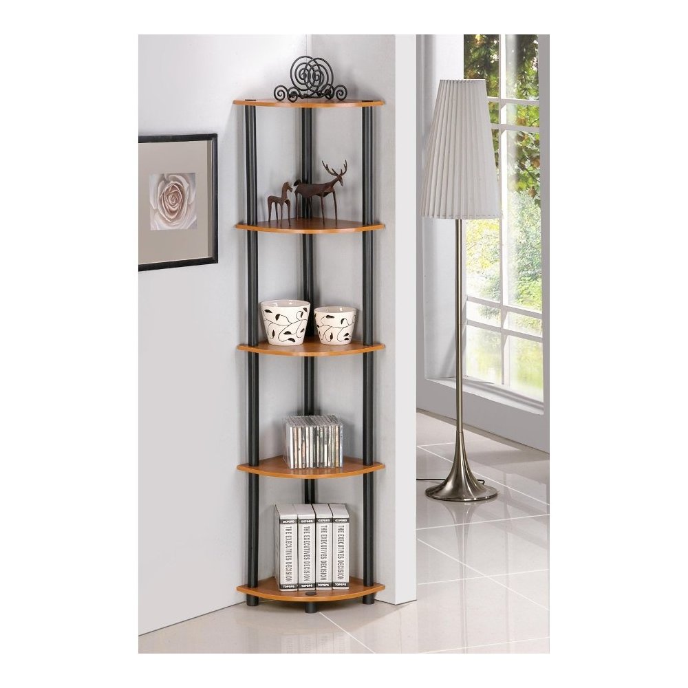 Turn-N-Tube 5 Tier Corner Display Rack Multipurpose Shelving Unit, Light Cherry/Black. Picture 3