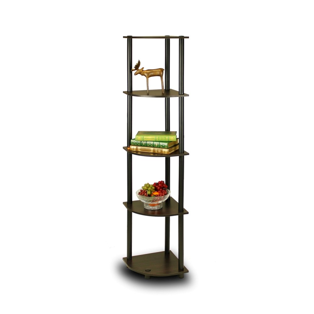 Turn-N-Tube 5 Tier Corner Display Rack Multipurpose Shelving Unit, Espresso/Black. Picture 1
