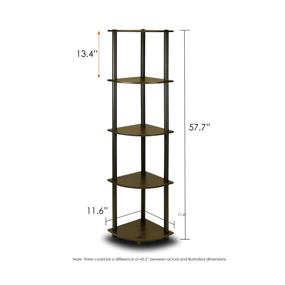 Turn-N-Tube 5 Tier Corner Display Rack Multipurpose Shelving Unit, Espresso/Black. Picture 2