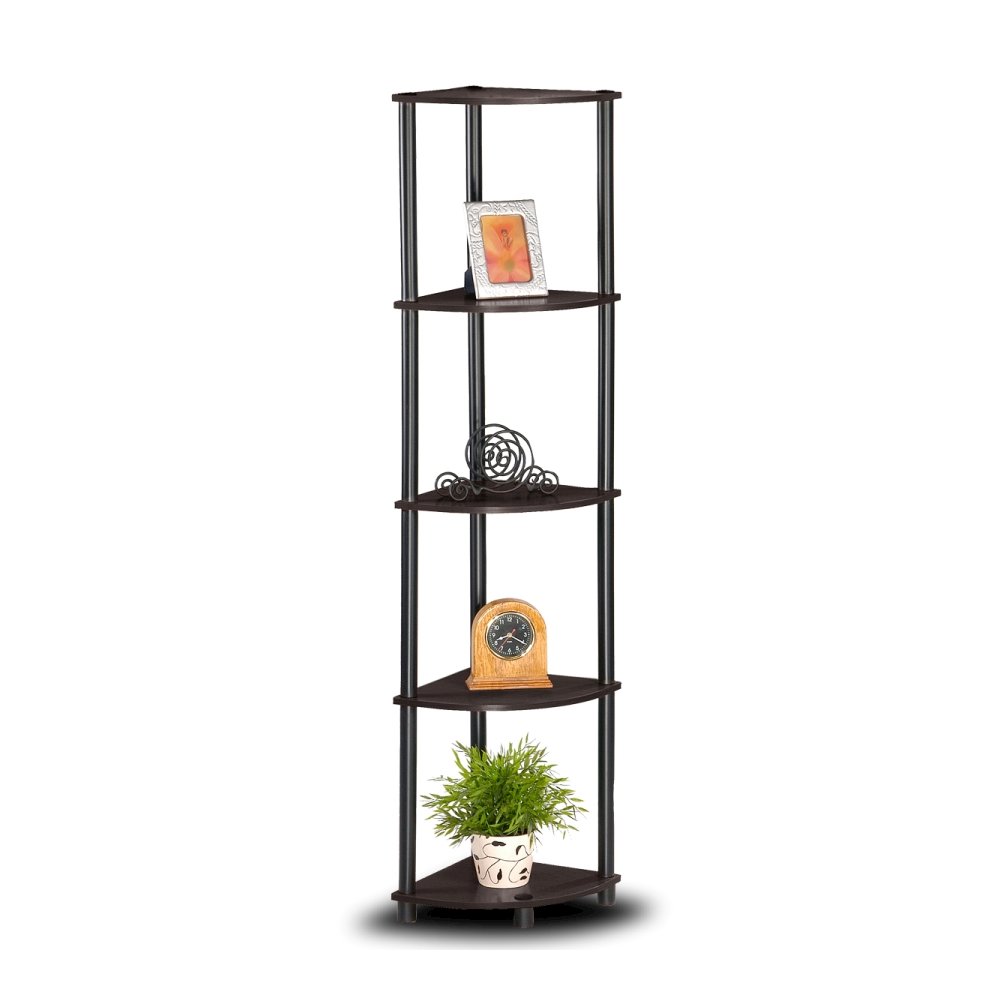 Turn-N-Tube 5 Tier Corner Display Rack Multipurpose Shelving Unit, Espresso/Black. Picture 4