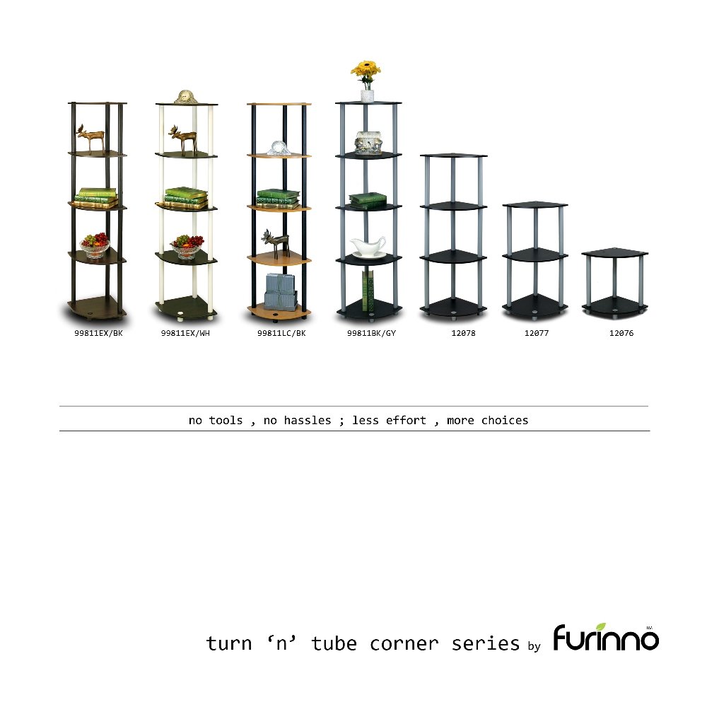 Turn-N-Tube 5 Tier Corner Display Rack Multipurpose Shelving Unit, Espresso/Black. Picture 5