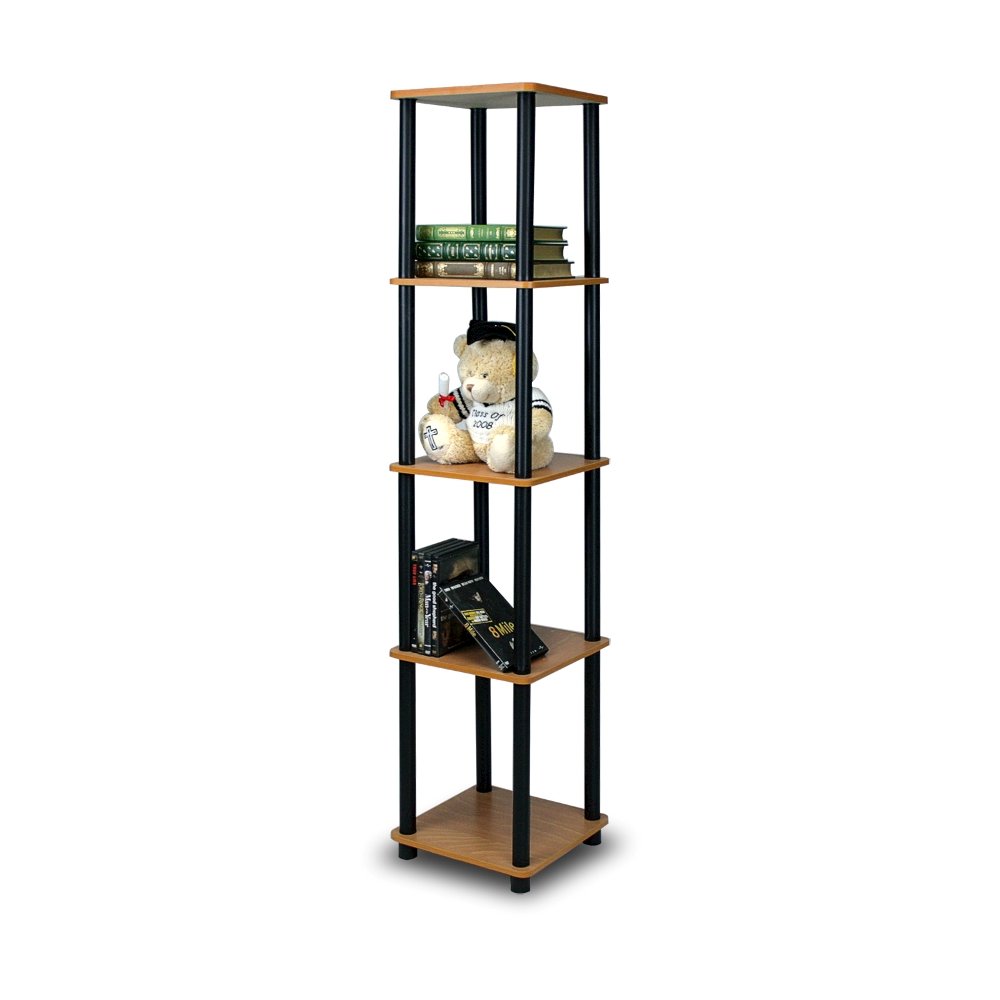 Turn-N-Tube 5-Tier Corner Square Rack Display Shelf, Light Cherry/Black. Picture 1