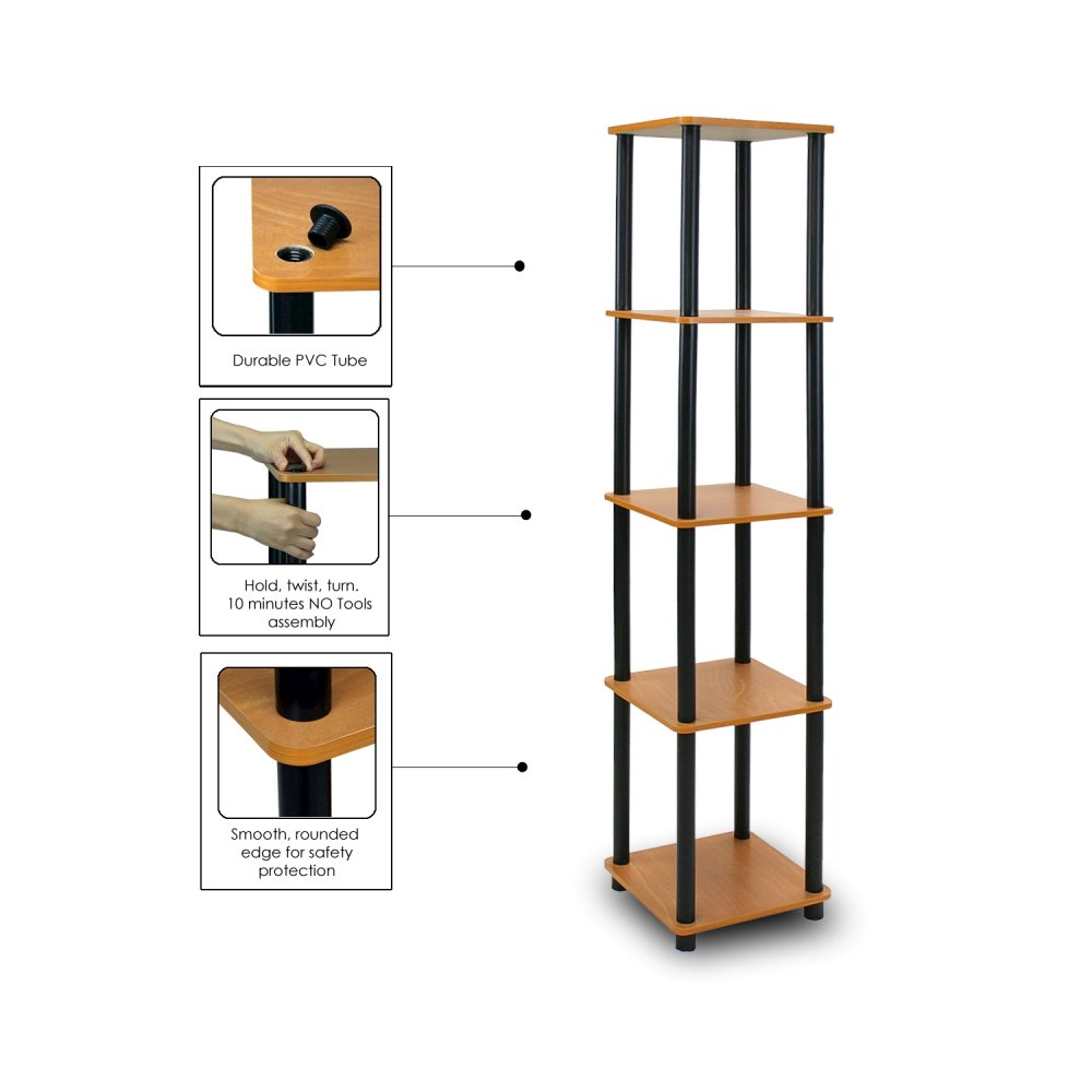 Turn-N-Tube 5-Tier Corner Square Rack Display Shelf, Light Cherry/Black. Picture 3