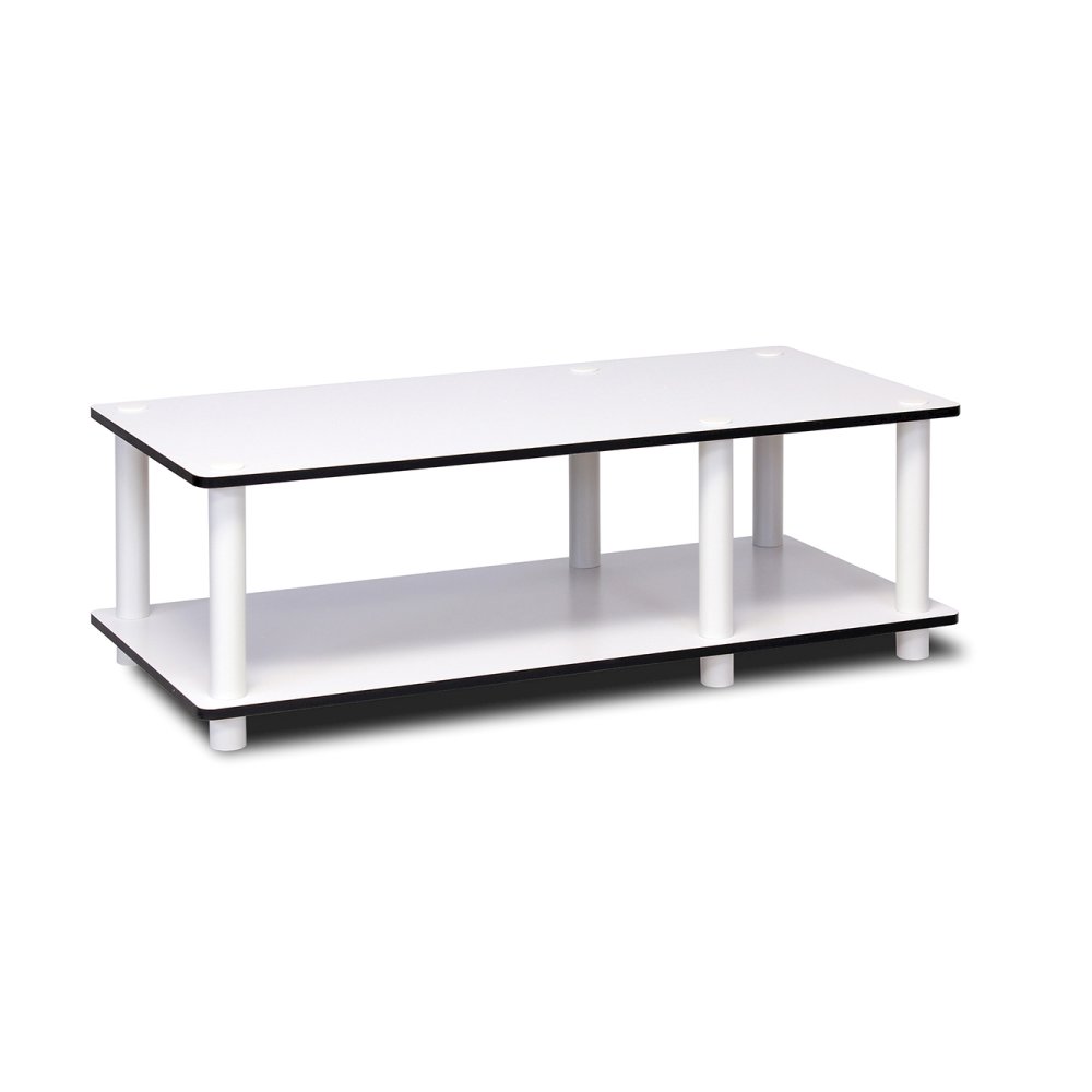 Just No Tools Mid TV Stand, White Finish w/White Tube. Picture 1
